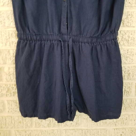 Old Navy Blue Linen Button Front Drawstring Romper - Picture 5 of 5